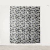 Tenture Fleurs chamomiques blanches sur à damiers noir bla (Devant)