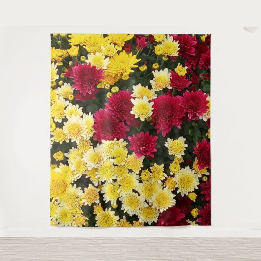 Tenture Fleurs Chrysanthème d'automne en or rouge (Devant)