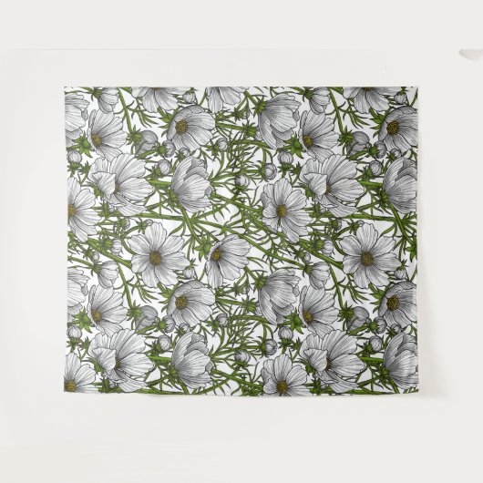 Tenture Fleurs cosmos blanches (Devant (Horizontal))
