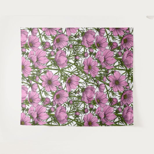 Tenture Fleurs Cosmos roses (Devant (Horizontal))