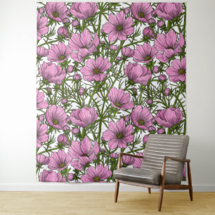 Tenture Fleurs Cosmos roses