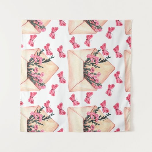 Tenture Fleurs d'aquarelle dans les enveloppes : motif tra (Devant (Horizontal))