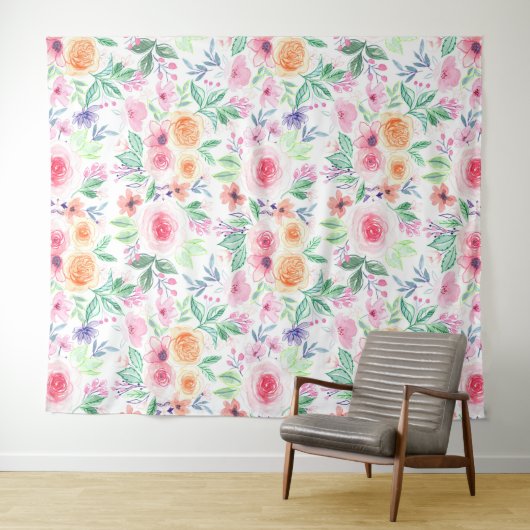 Tenture Fleurs d'aquarelle et feuilles (En situation (horizontale))