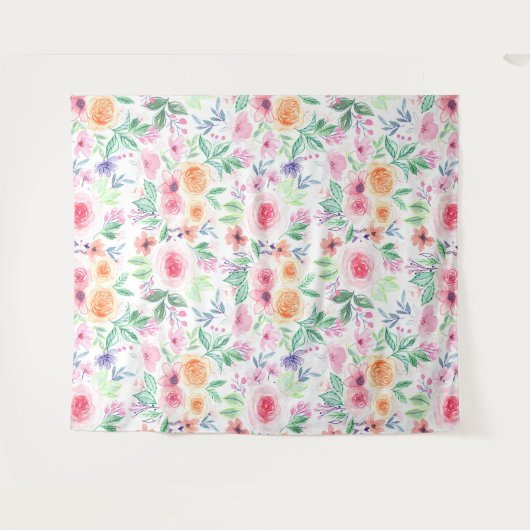 Tenture Fleurs d'aquarelle et feuilles (Devant (Horizontal))