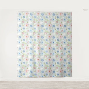 Tenture Fleurs d'aquarelle rose et bleu.