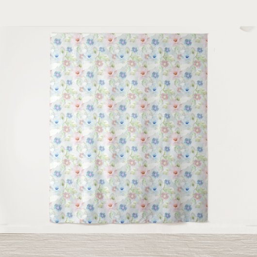 Tenture Fleurs d'aquarelle rose et bleu. (Devant)