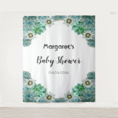 Tenture Fleurs de cactus et succulentes Baby Shower blanc (Devant)