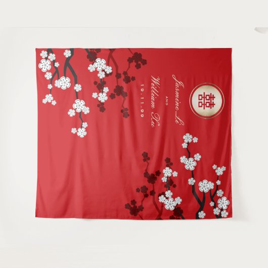 Tenture Fleurs de cerisiers Mariage chinois Rouge Photo fo (Devant (Horizontal))