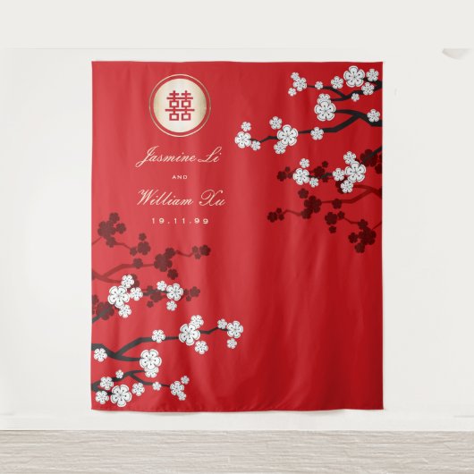 Tenture Fleurs de cerisiers Mariage chinois Rouge Photo fo (Devant)