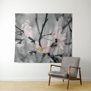 Tenture Fleurs de cerisiers roses et gris