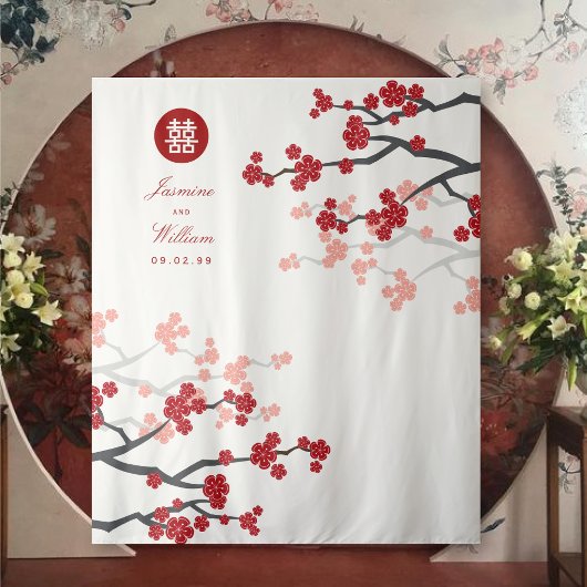 Tenture Fleurs de cerisiers rouges Mariage chinois Fond ph