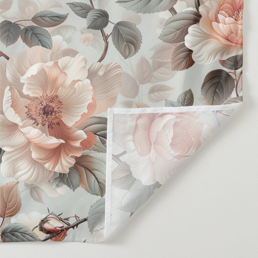 Tenture Fleurs de crème avec feuilles gris sur un gris cla (Détail)