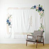 Tenture Fleurs de Fard Bleu Mariage Photobooth (En situation (horizontale))