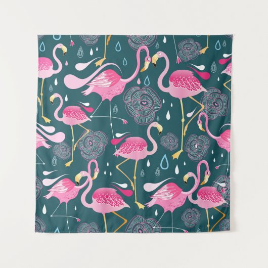 Tenture Fleurs de Flamants roses : Graphisme foncé sans co (Devant)