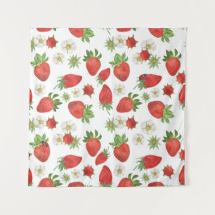 Tenture Fleurs de fraises : Aquarelle Art sans fil