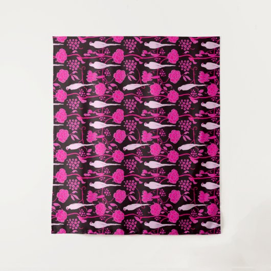 TENTURE FLEURS DE FUCHSIA ROSE NOIRE ART DÉCO, PARROTS BLA (Devant)