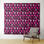 TENTURE FLEURS DE FUCHSIA ROSE NOIRE ART DÉCO, PARROTS BLA (En situation (horizontale))