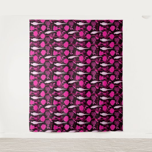 TENTURE FLEURS DE FUCHSIA ROSE NOIRE ART DÉCO, PARROTS BLA (Devant)