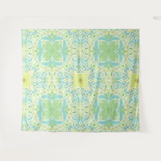 Tenture Fleurs de jardin rétro en vert et jaune (Devant (Horizontal))