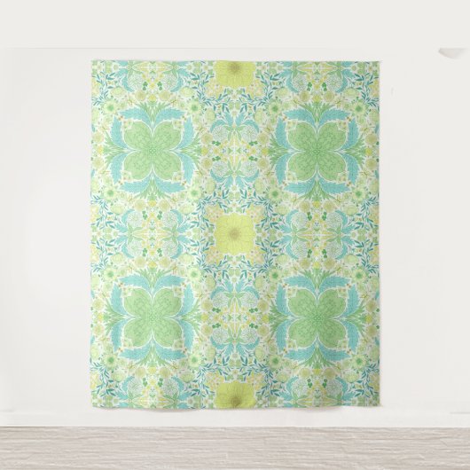Tenture Fleurs de jardin rétro en vert et jaune (Devant)