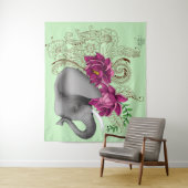 Tenture Fleurs de lotus henné éléphant (En situation)