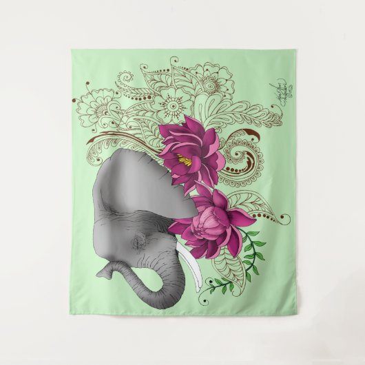 Tenture Fleurs de lotus henné éléphant (Devant)