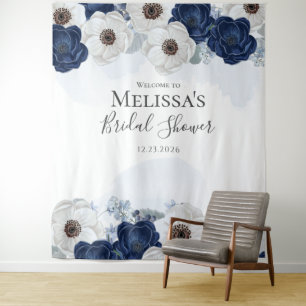 Tenture Fleurs de mariage aquarelle bleu marine