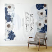 Tenture Fleurs de mariage bleu marine aquarelle (En situation (horizontale))