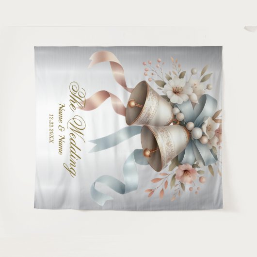 Tenture Fleurs de mariage cloches Rubans bleu rose Beau (Devant (Horizontal))