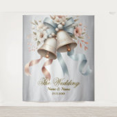 Tenture Fleurs de mariage cloches Rubans bleu rose Beau (Devant)