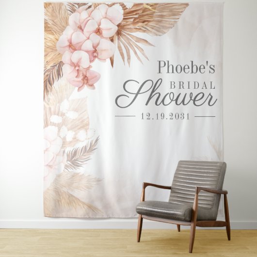 Tenture Fleurs de Pampa de Mariage Tan Floral Rustique (En situation)