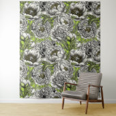 Tenture Fleurs de pivoines blanches et moisissures (En situation)