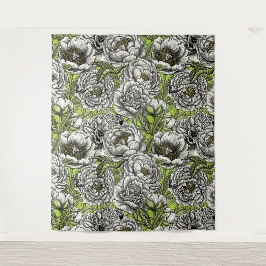 Tenture Fleurs de pivoines blanches et moisissures (Devant)