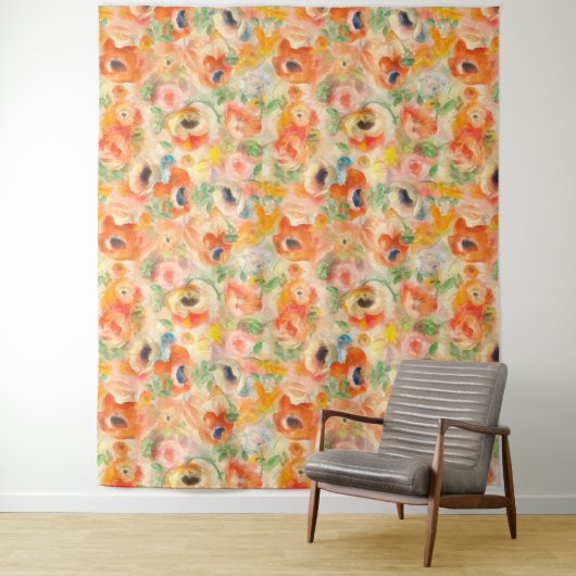 Tenture Fleurs de printemps orange (En situation)