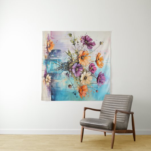 Tenture Fleurs de ressort d'aquarelle (En situation (horizontale))