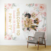 Tenture Fleurs de rose tendre Chiots Fille Bienvenue (En situation (horizontale))