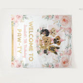 Tenture Fleurs de rose tendre Chiots Fille Bienvenue (Devant (Horizontal))