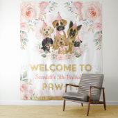 Tenture Fleurs de rose tendre Chiots Fille Bienvenue (En situation)