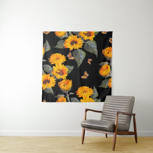 Tenture Fleurs de soleil à motifs floraux sans couture sur (En situation)