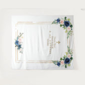 Tenture Fleurs de teint bleu Photo Booth Anniversaire Bapt (Devant (Horizontal))