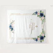 Tenture Fleurs de teint bleu stand photo baptême anniversa (Devant (Horizontal))