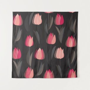 Tenture Fleurs de tulipe rouge abstrait moderne sans coutu