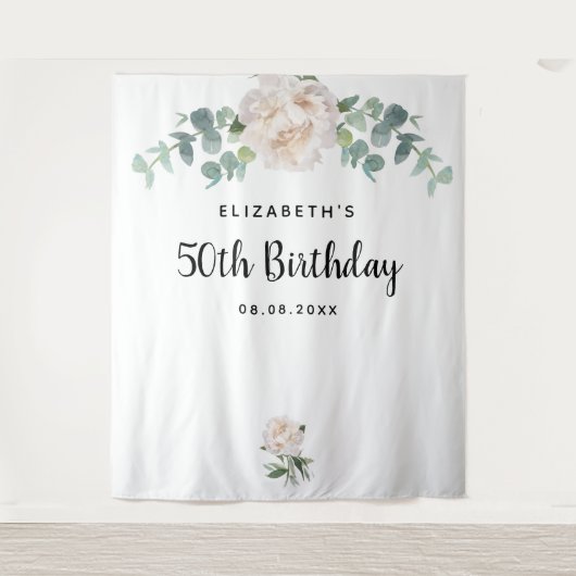 Tenture Fleurs d'eucalyptus verdure élégante blanche pour (Devant)