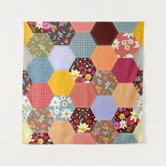Tenture Fleurs d'hexagone colorées Design de revêtement (Devant)