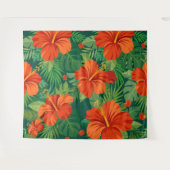 Tenture Fleurs d'Hibiscus Rouge Orange Vert Feuillage de l (Devant (Horizontal))