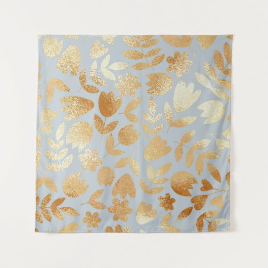 Tenture Fleurs d'or, arrière - plan bleu, imitation feuill (Devant)