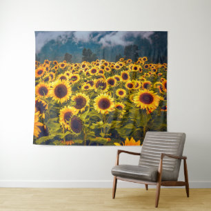 Tenture Fleurs du paysage du terrain de tournesol Jaune