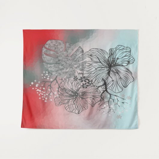 Tenture Fleurs esquissées Abstraites gradient fleuri feuil (Devant (Horizontal))