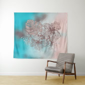 Tenture Fleurs esquissées Abstraites gradient fleuri feuil (En situation (horizontale))