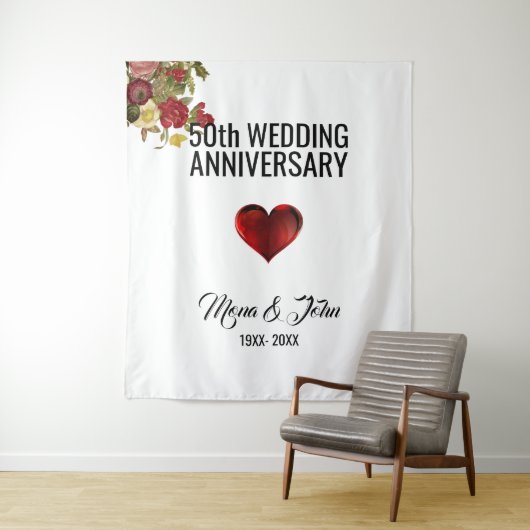 Tenture Fleurs Et Coeur Rouge (En situation)